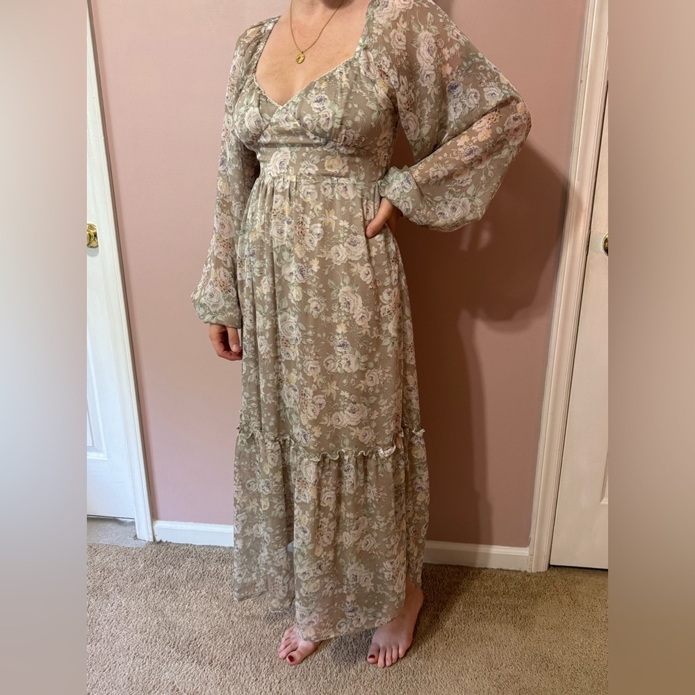 Floral Sheer Long Sleeve Dress